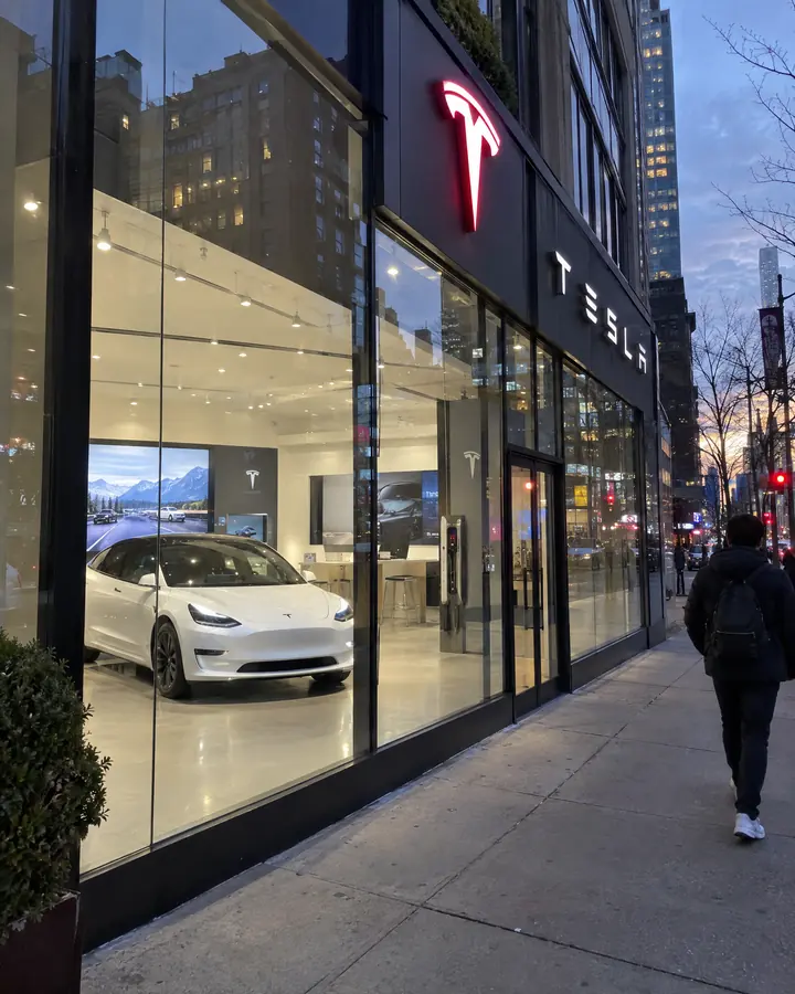 A Tesla showroom on a New York street